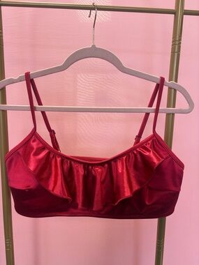 CXIX Pillowtalk Ruffle Scoop Top- Red Satin Bralette